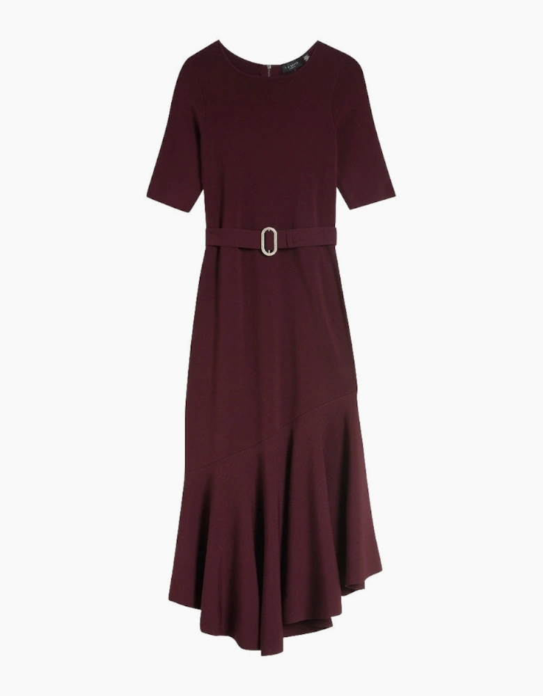 Ted Baker Samalee Knitted Dark Red Flippy Skirt Midi Dress