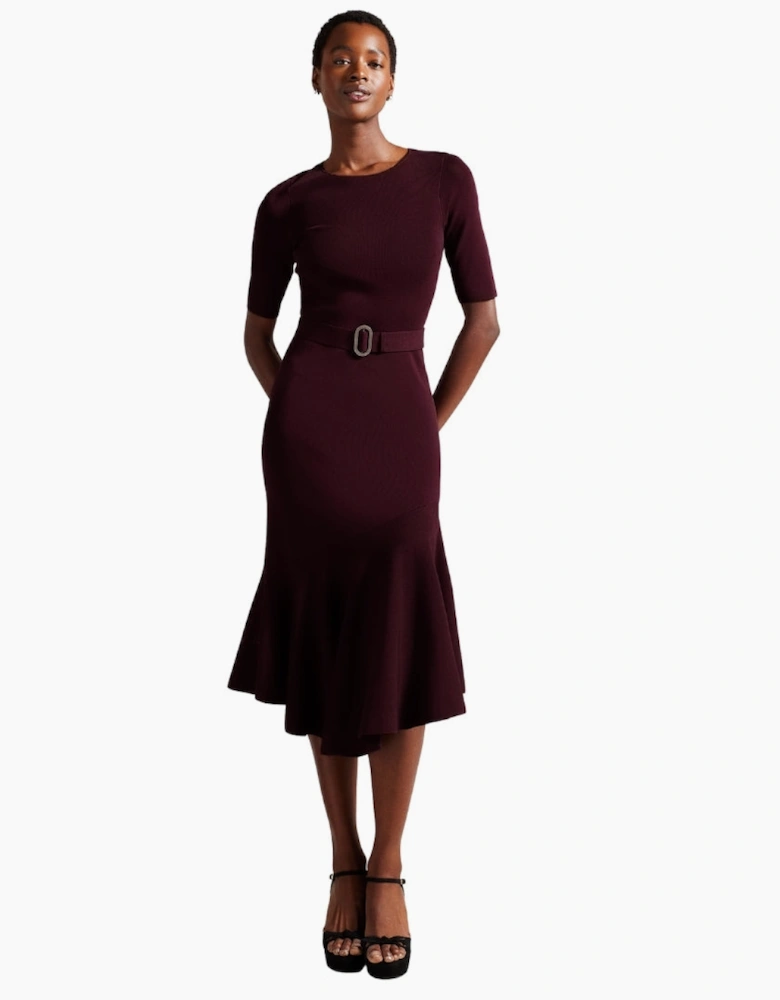 Ted Baker Samalee Knitted Dark Red Flippy Skirt Midi Dress
