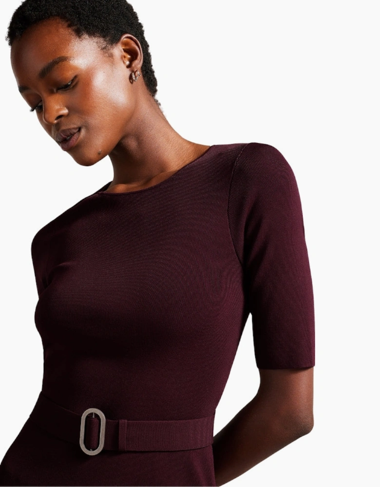 Ted Baker Samalee Knitted Dark Red Flippy Skirt Midi Dress