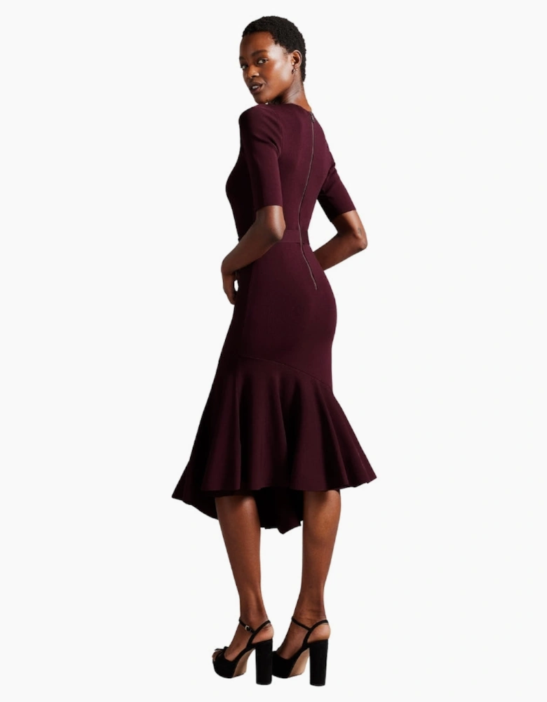 Ted Baker Samalee Knitted Dark Red Flippy Skirt Midi Dress
