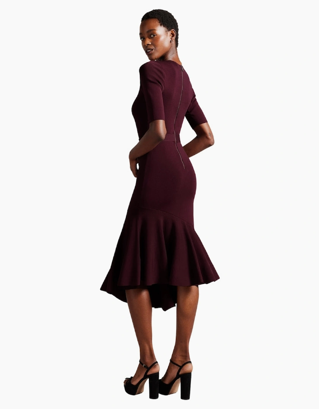 Ted Baker Samalee Knitted Dark Red Flippy Skirt Midi Dress