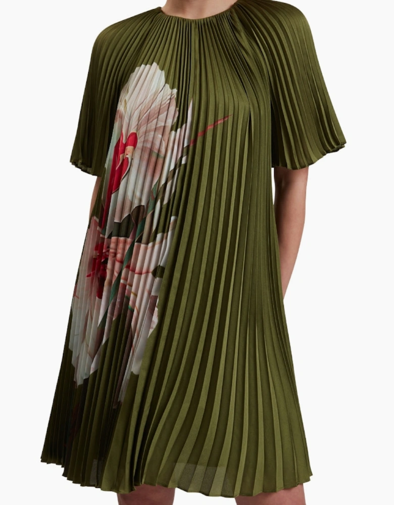 Ted Baker Vinlaa Short Sleeve Pleated Green Mini Dress