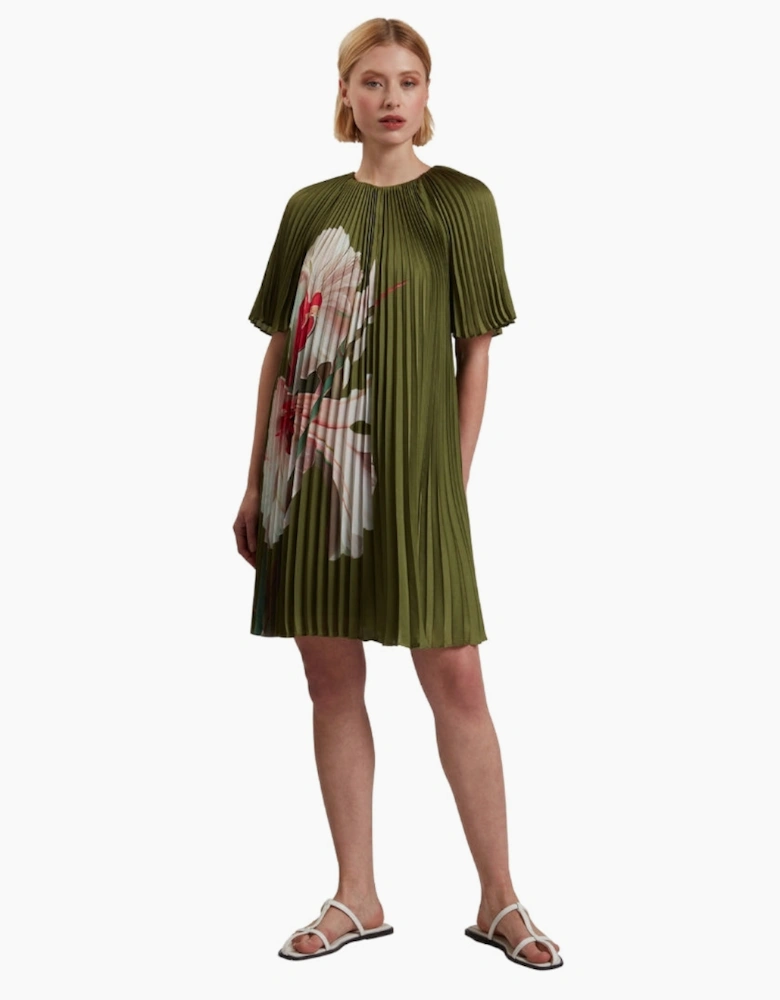 Ted Baker Vinlaa Short Sleeve Pleated Green Mini Dress