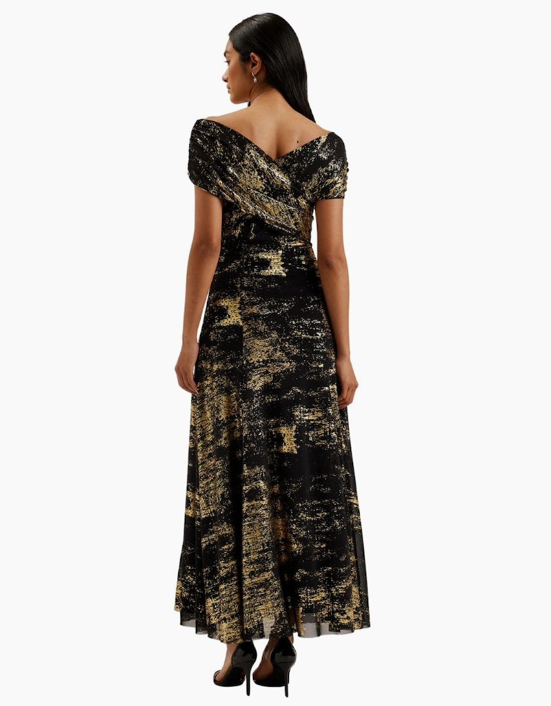 Ted Baker Serinha Bardot Foil Printed Black Midi Dress