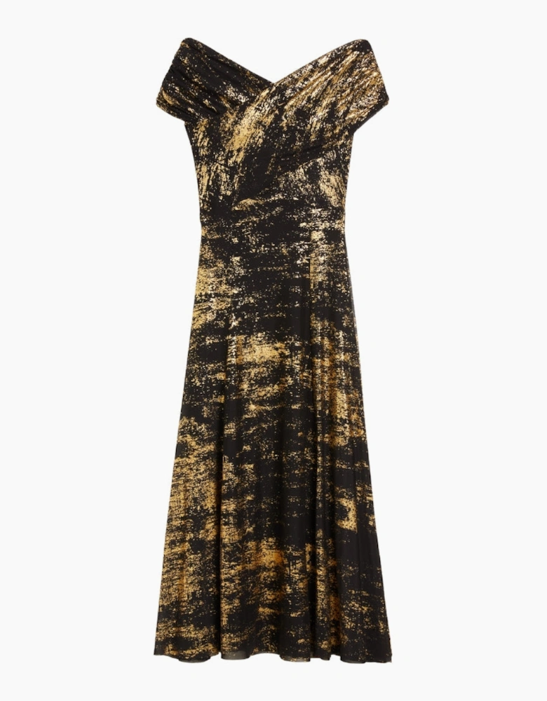 Ted Baker Serinha Bardot Foil Printed Black Midi Dress