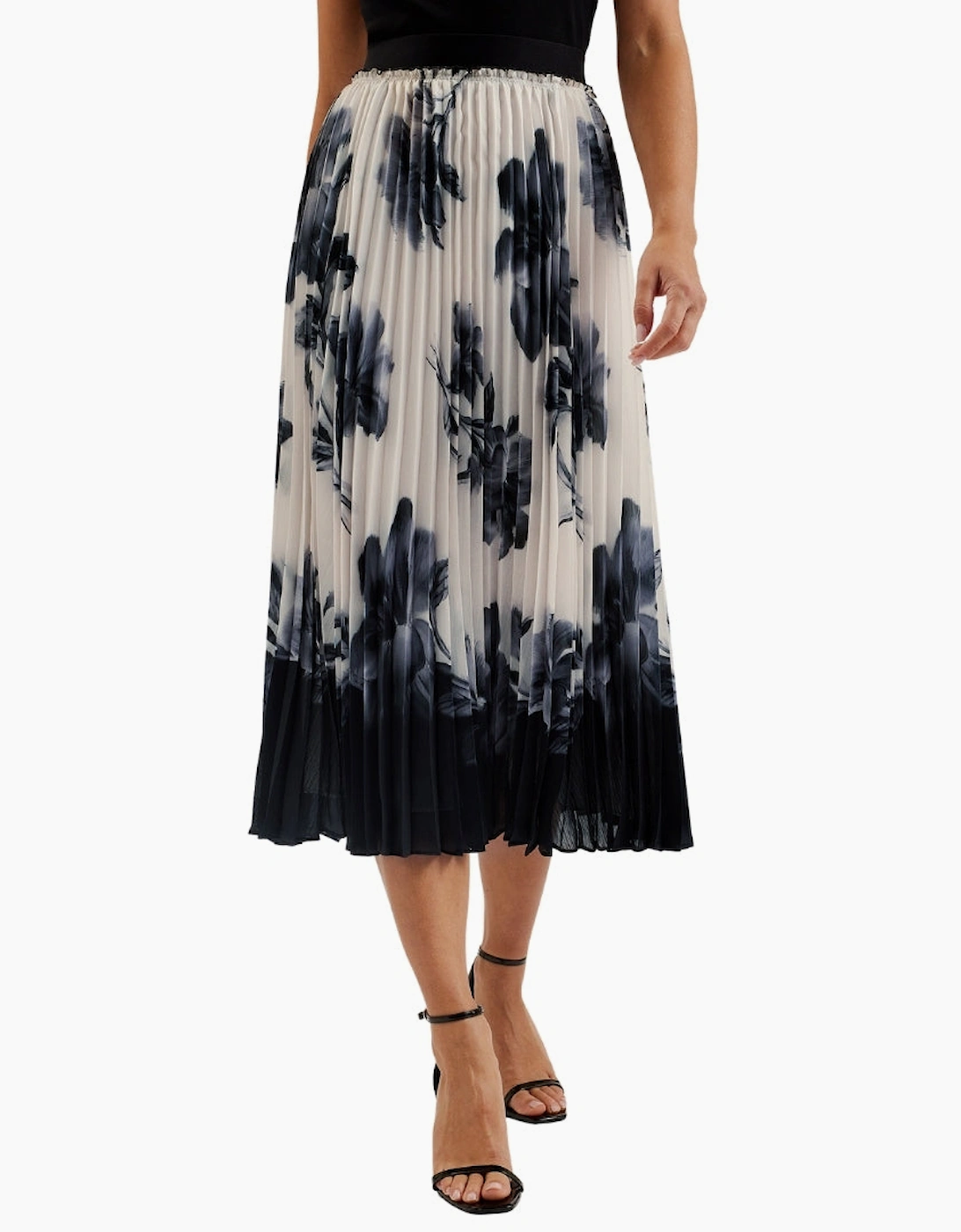Ted Baker Emista Printed Pleated Ivory Midi Skirt