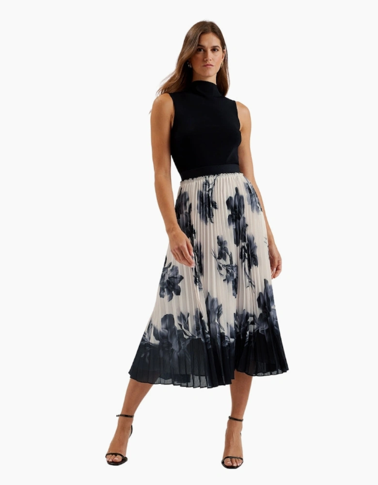 Ted Baker Emista Printed Pleated Ivory Midi Skirt