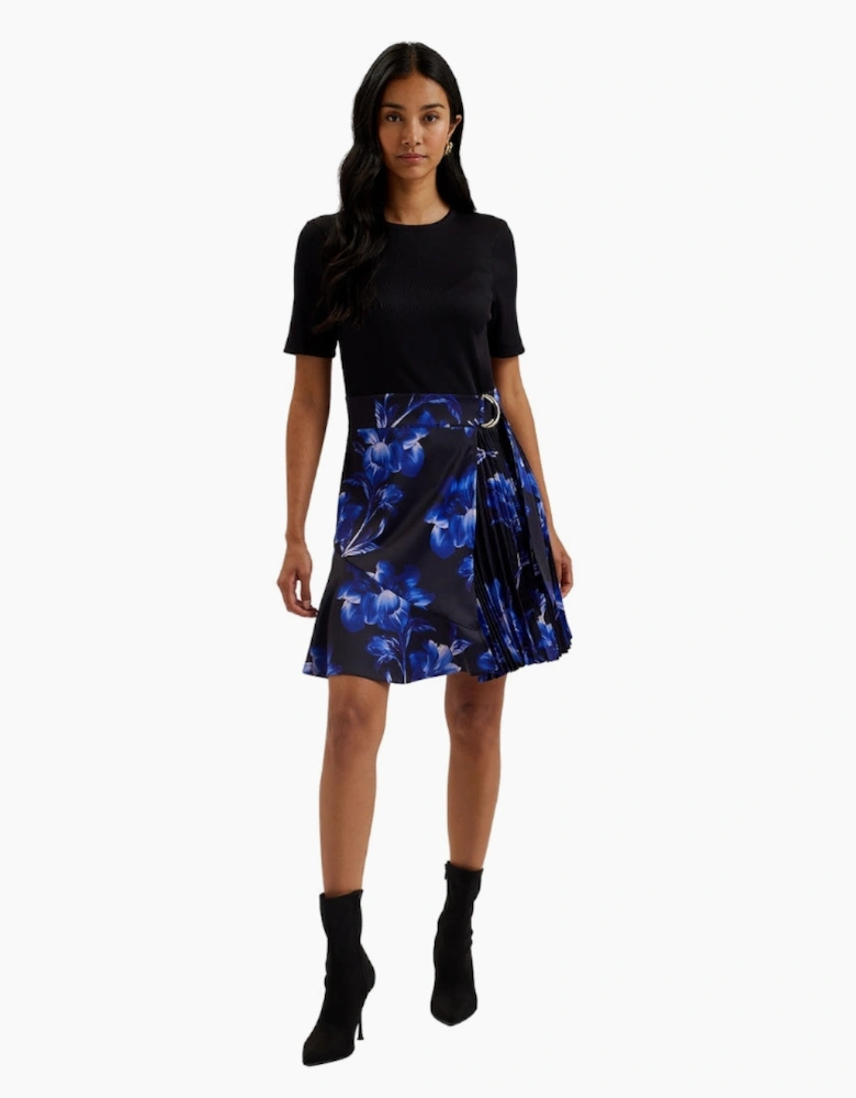 Ted Baker Malisaa Jersey Bodice Woven Printed Navy Dress