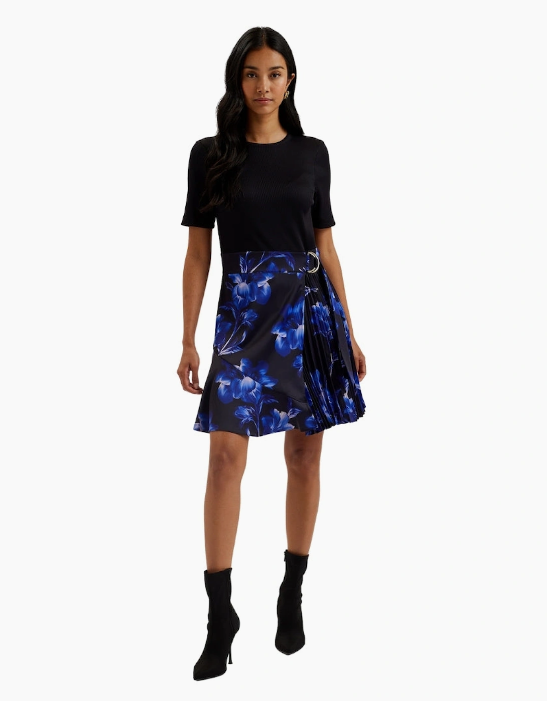 Ted Baker Malisaa Jersey Bodice Woven Printed Navy Dress