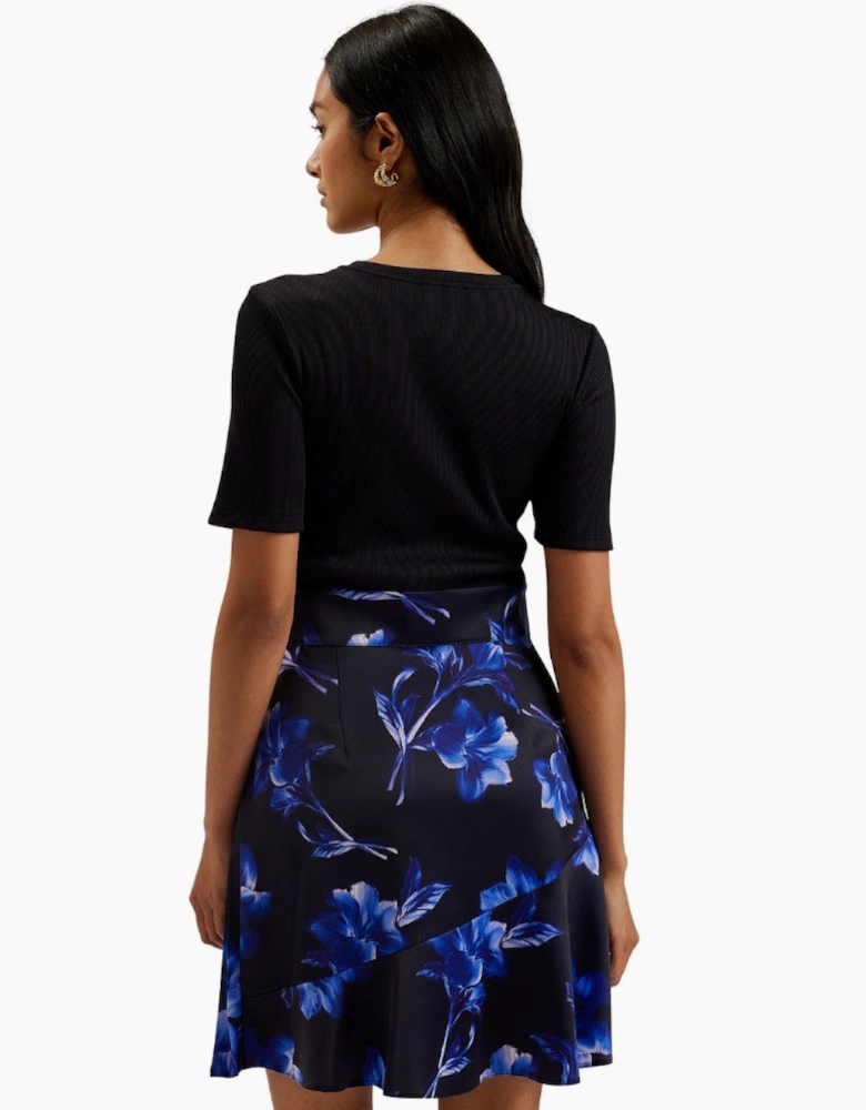 Ted Baker Malisaa Jersey Bodice Woven Printed Navy Dress