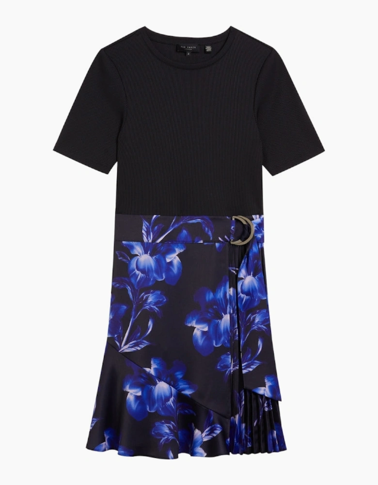Ted Baker Malisaa Jersey Bodice Woven Printed Navy Dress