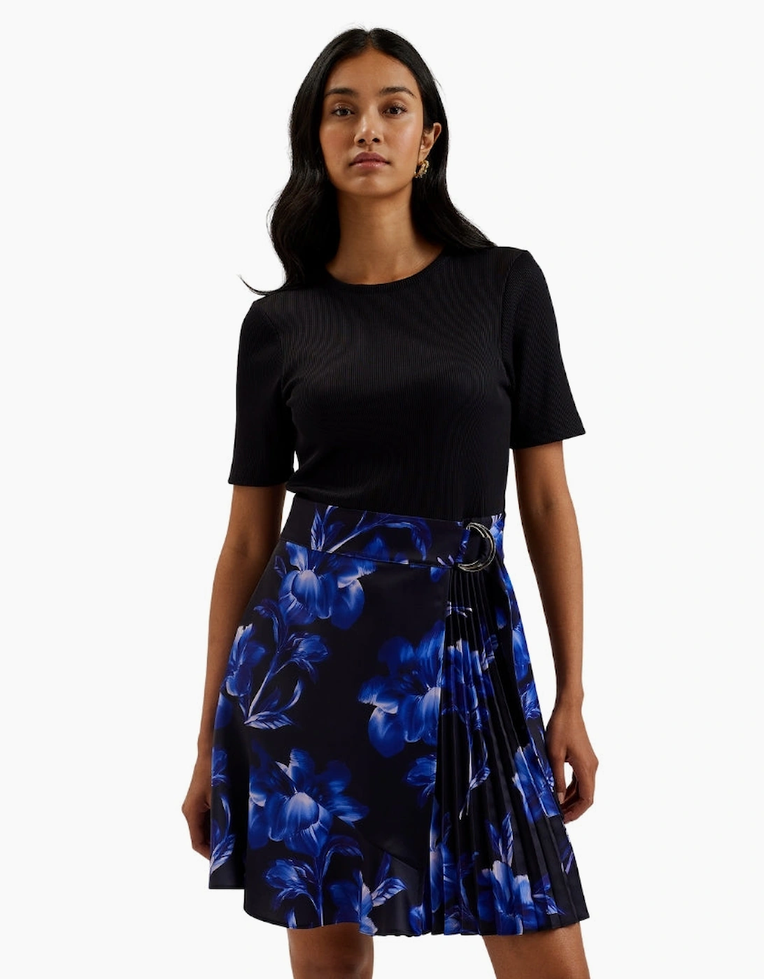 Ted Baker Malisaa Jersey Bodice Woven Printed Navy Dress