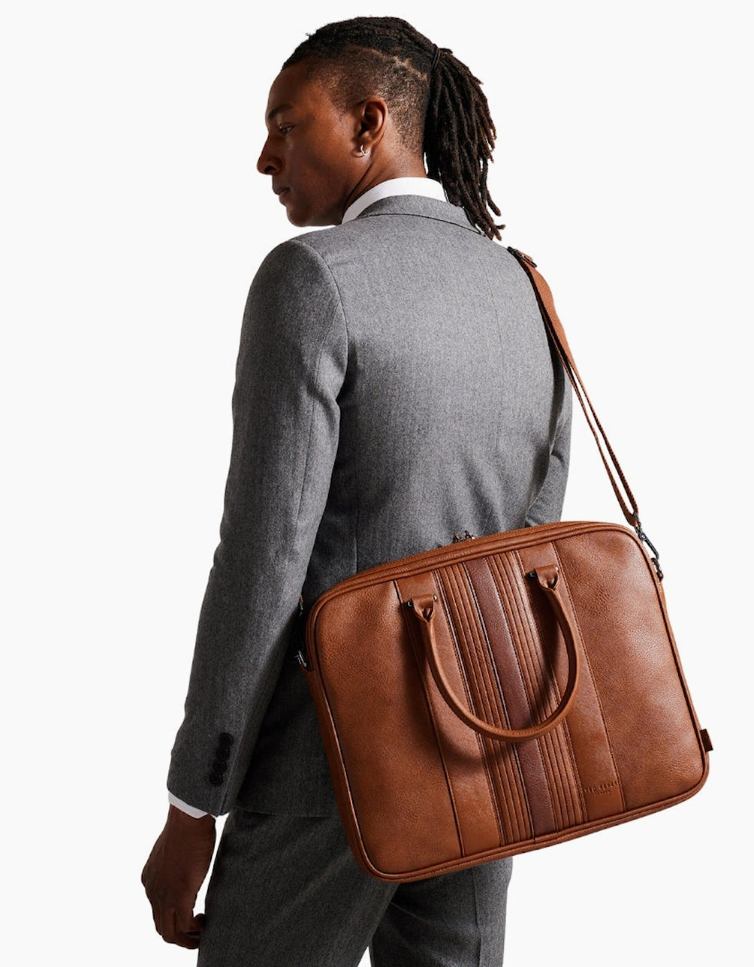 Ted Baker Never Striped PU Brown Document Bag