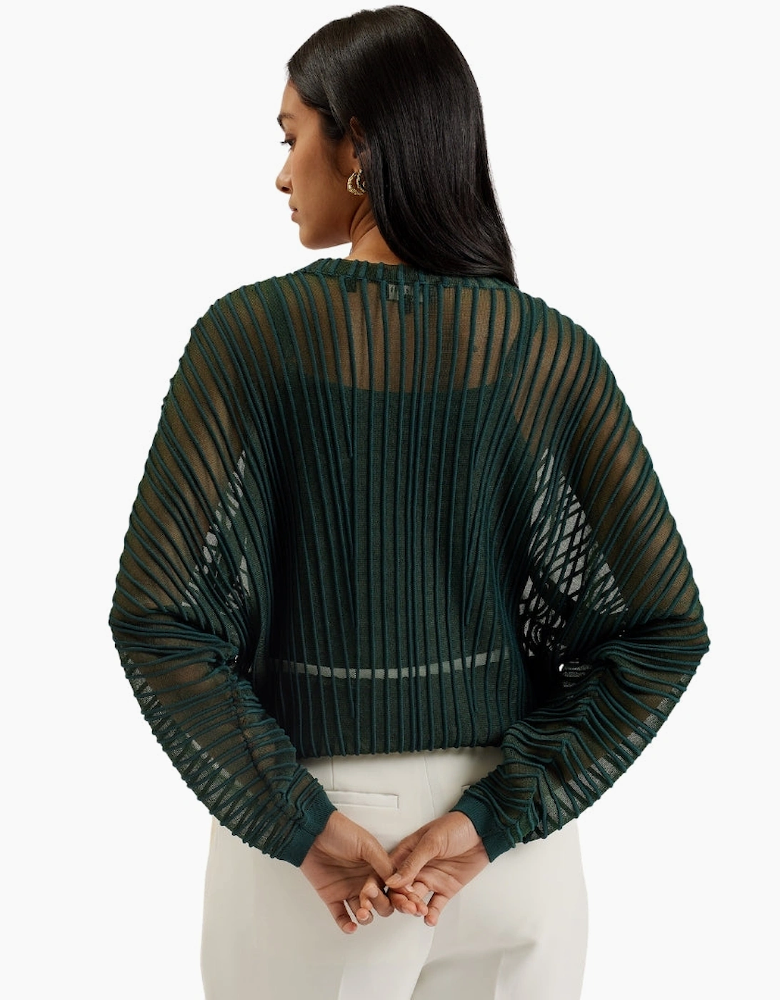 Ted Baker Nelly Sheer Striped Engineered Knitted Dark Green Top