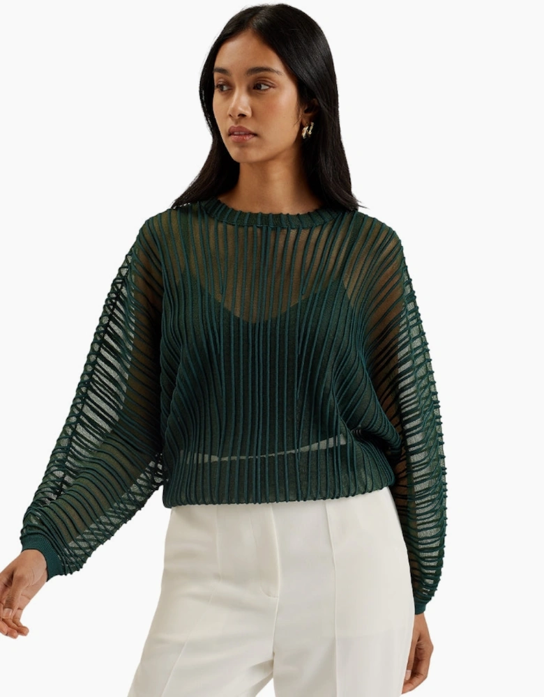 Ted Baker Nelly Sheer Striped Engineered Knitted Dark Green Top
