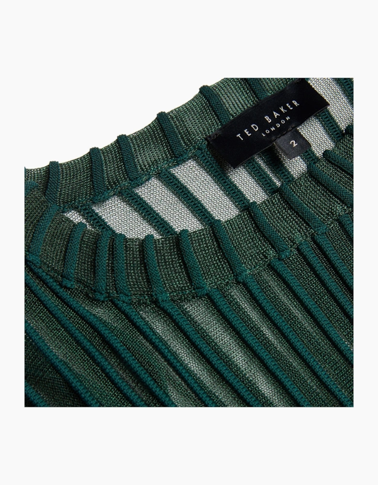 Ted Baker Nelly Sheer Striped Engineered Knitted Dark Green Top