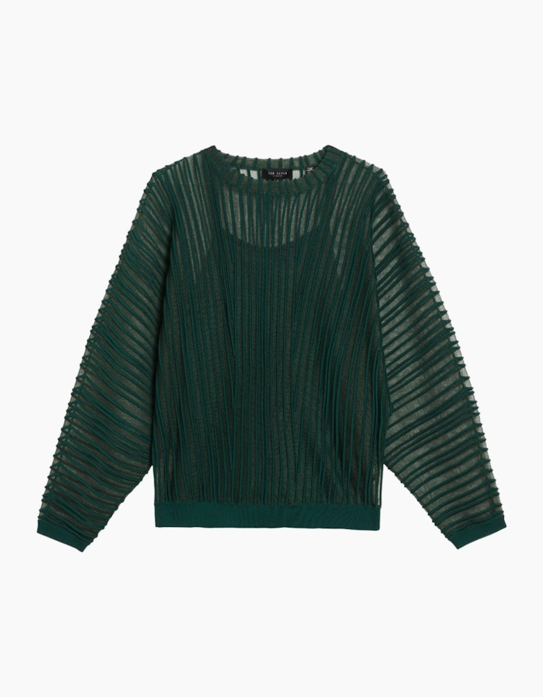 Ted Baker Nelly Sheer Striped Engineered Knitted Dark Green Top