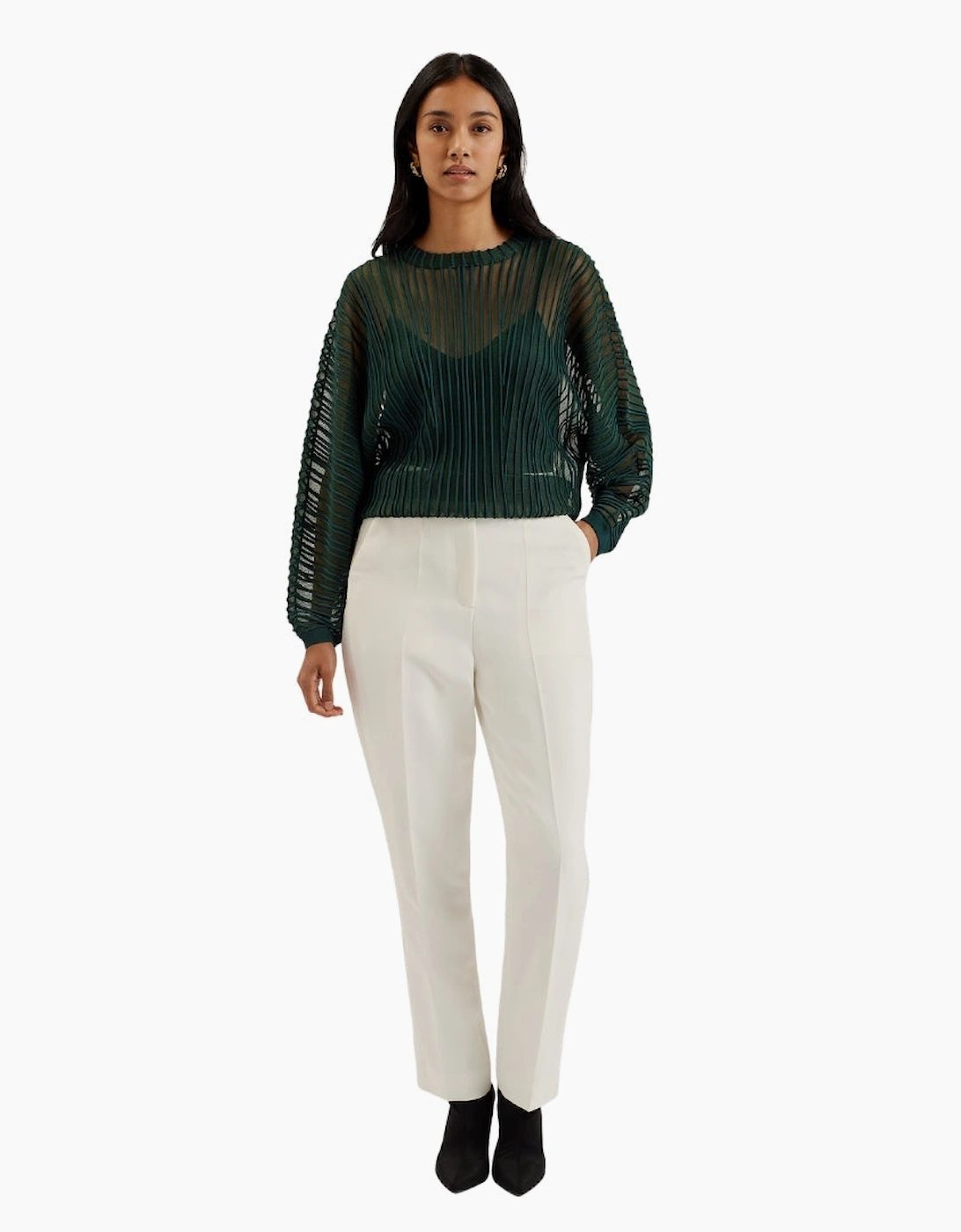 Ted Baker Nelly Sheer Striped Engineered Knitted Dark Green Top