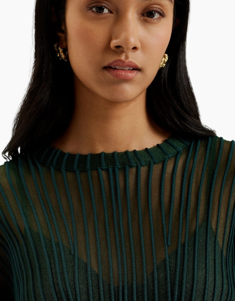 Ted Baker Nelly Sheer Striped Engineered Knitted Dark Green Top