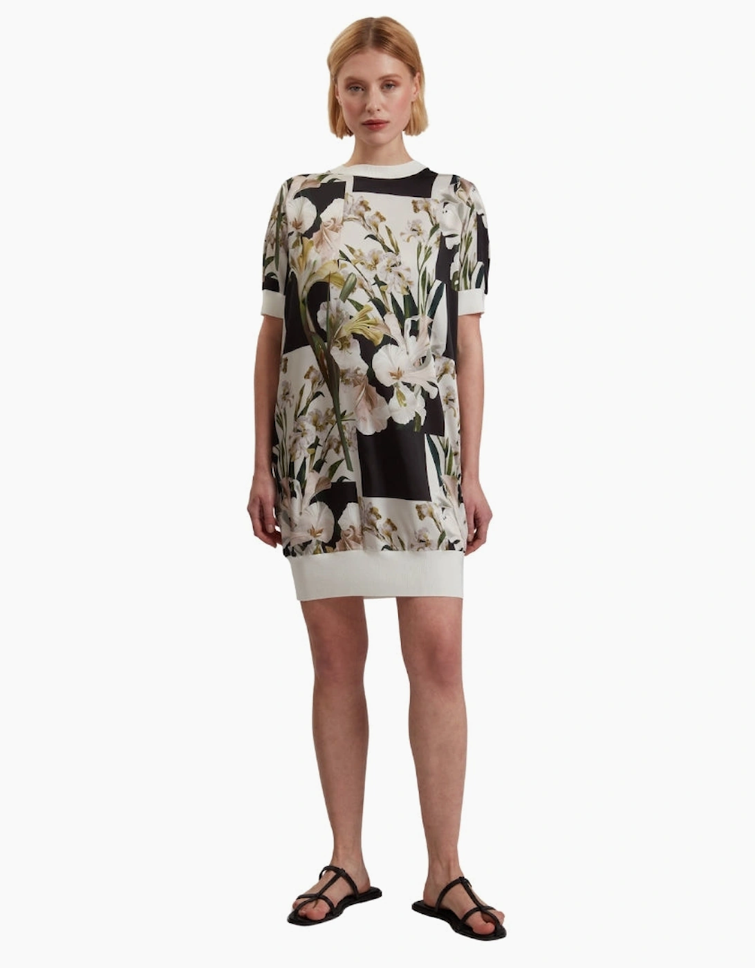 Ted Baker Roneea Printed Woven Front Ivory Boxy Dress
