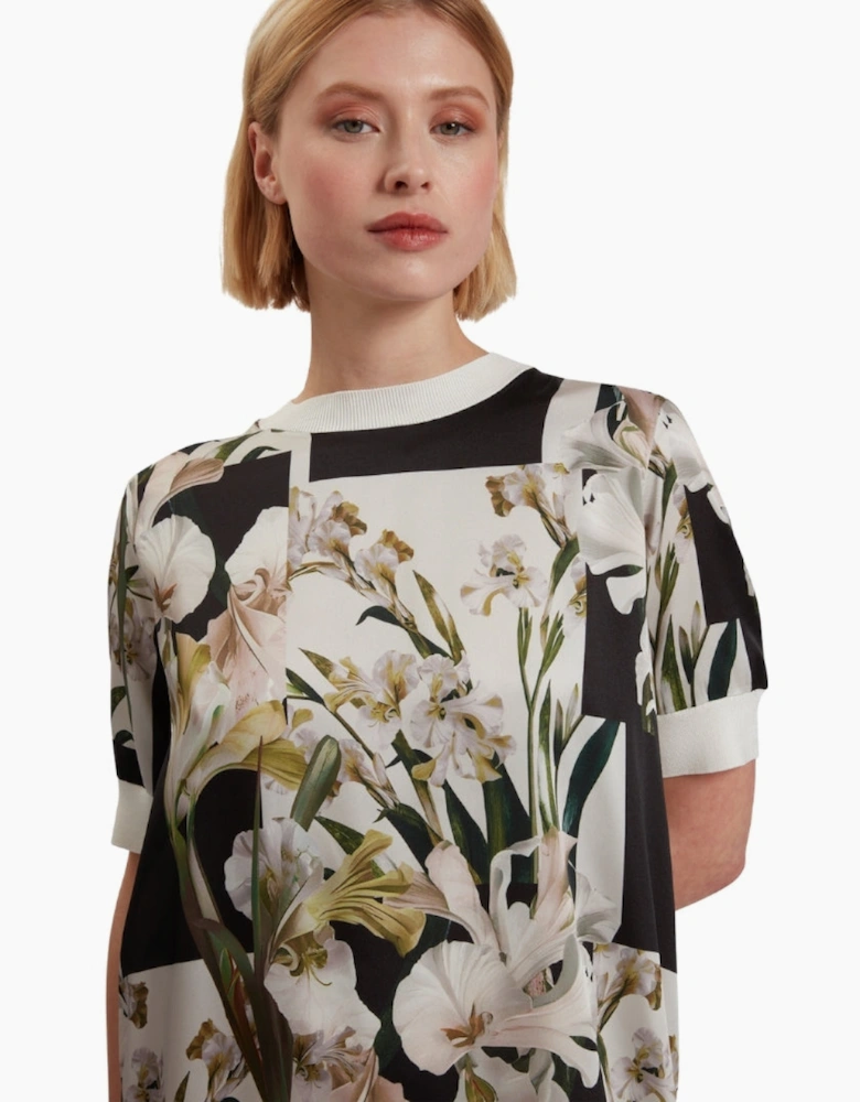 Ted Baker Roneea Printed Woven Front Ivory Boxy Dress