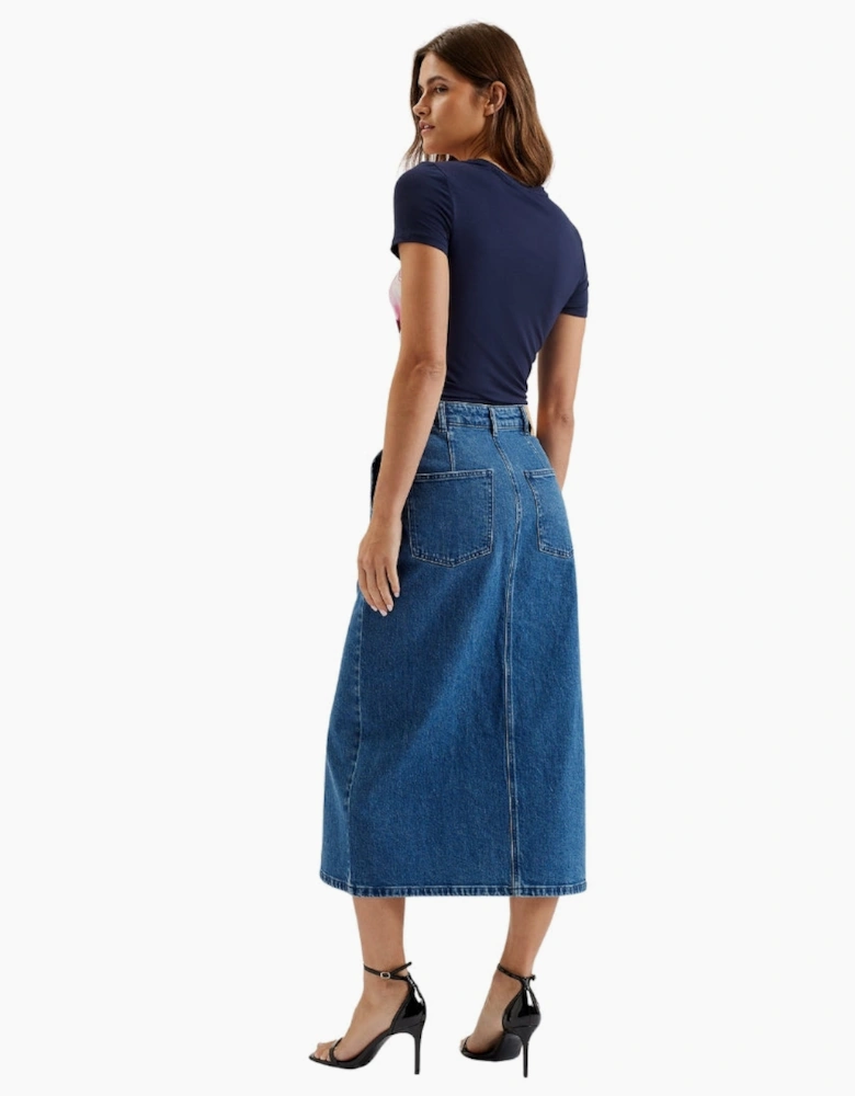 Ted Baker Heloda Blue Denim Midi Skirt with Centre Slit