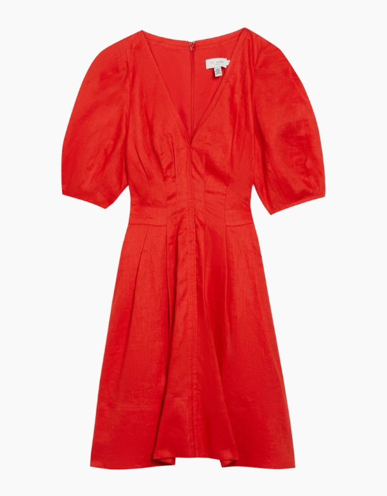 Ted Baker Koyo Linen Puff Sleeve Red Mini Dress