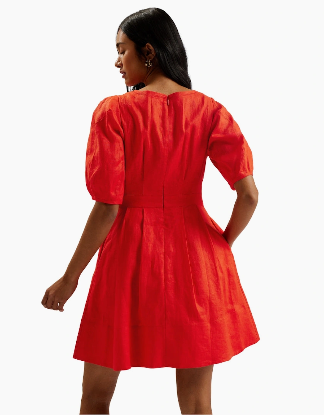 Ted Baker Koyo Linen Puff Sleeve Red Mini Dress