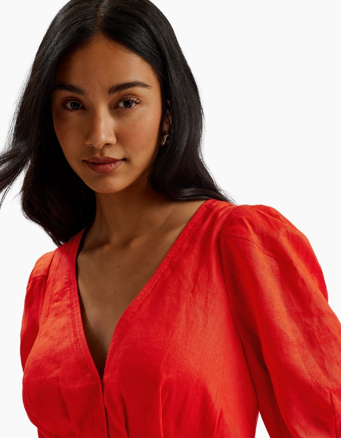 Ted Baker Koyo Linen Puff Sleeve Red Mini Dress