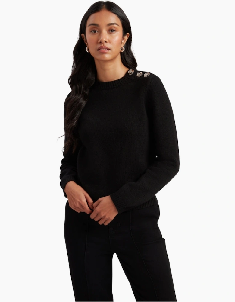Ted Baker Janha Rose Button Crew Neck Long Sleeve Black Jumper