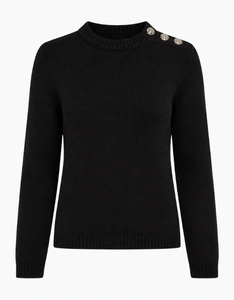 Ted Baker Janha Rose Button Crew Neck Long Sleeve Black Jumper