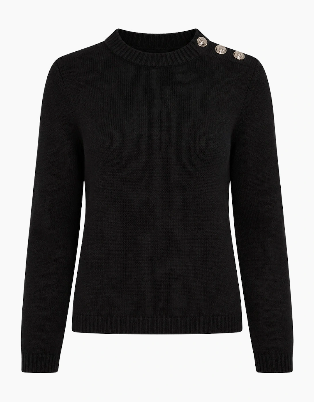 Ted Baker Janha Rose Button Crew Neck Long Sleeve Black Jumper