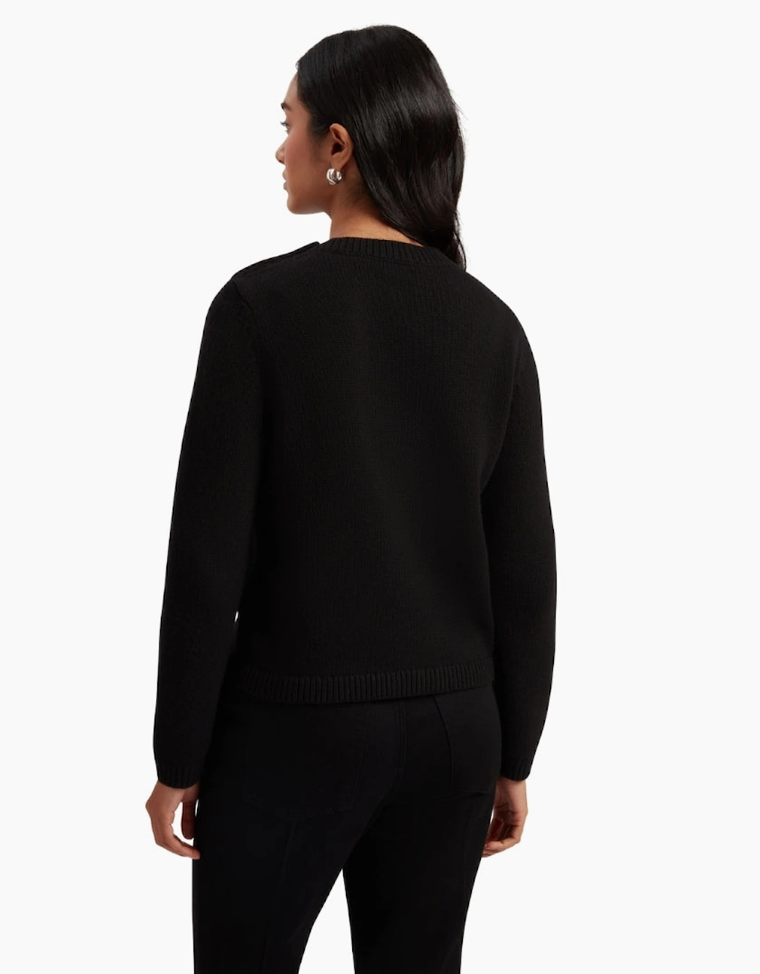 Ted Baker Janha Rose Button Crew Neck Long Sleeve Black Jumper