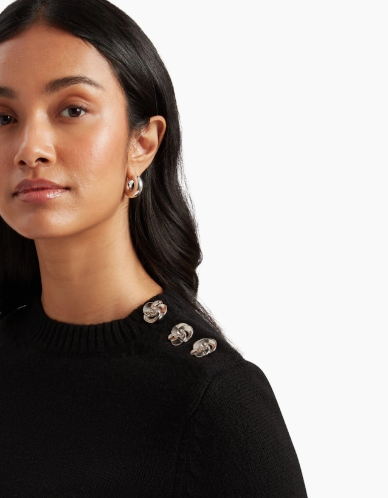 Ted Baker Janha Rose Button Crew Neck Long Sleeve Black Jumper