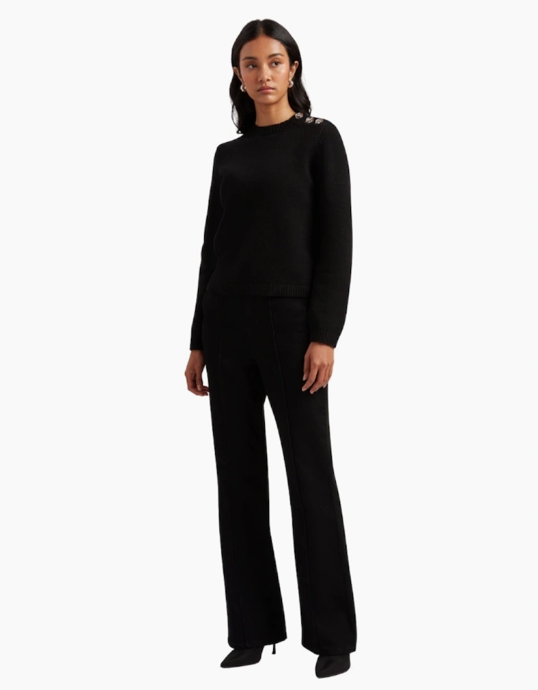 Ted Baker Janha Rose Button Crew Neck Long Sleeve Black Jumper