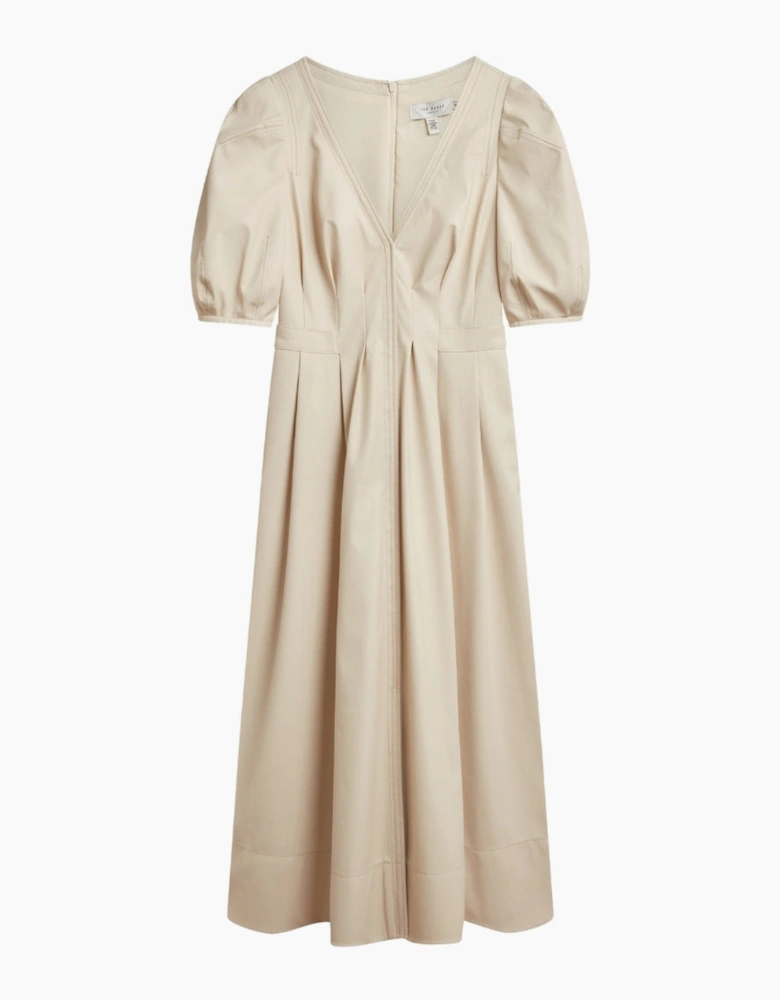 Ted Baker Tamega Faux Leather Ivory Midi Dress