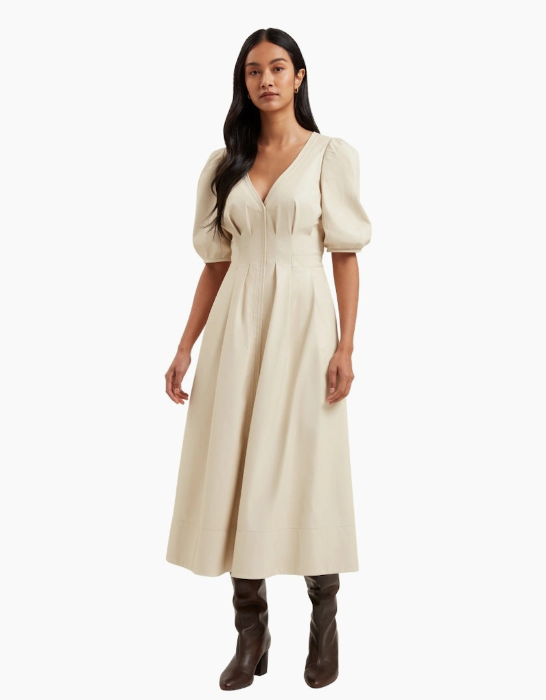 Ted Baker Tamega Faux Leather Ivory Midi Dress