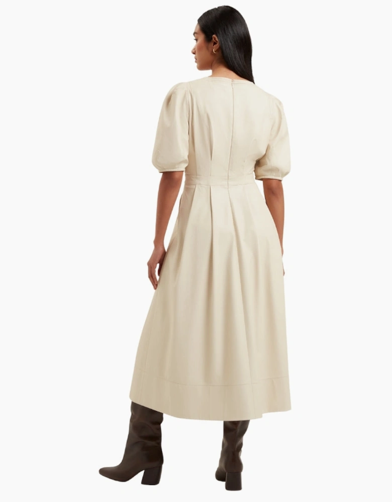 Ted Baker Tamega Faux Leather Ivory Midi Dress