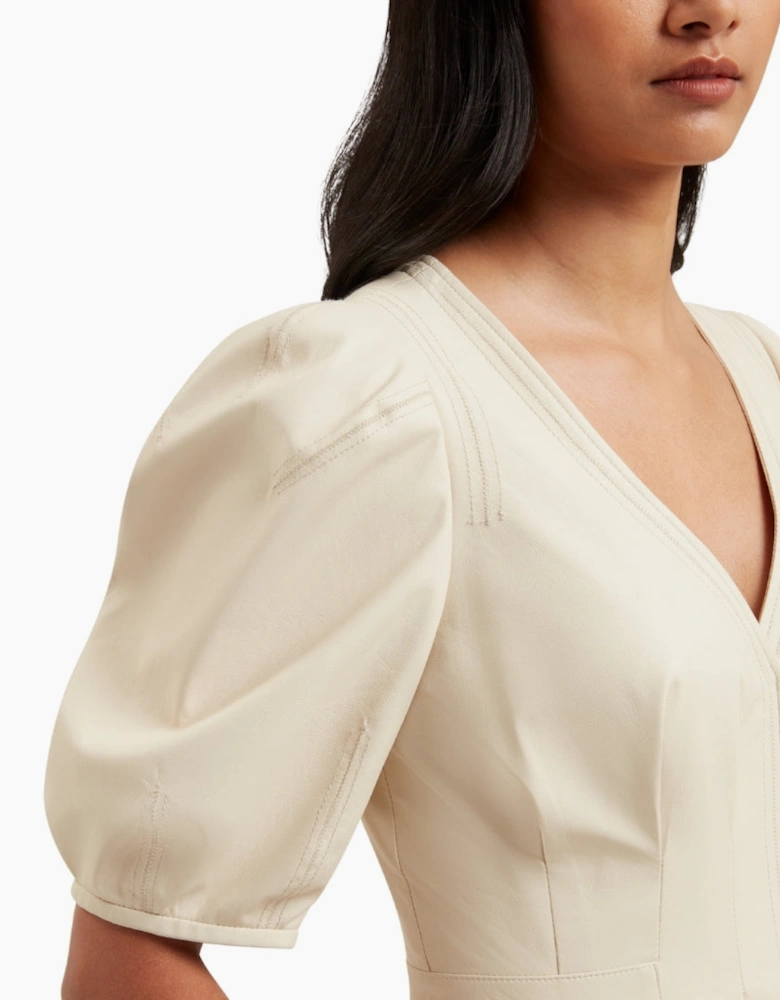Ted Baker Tamega Faux Leather Ivory Midi Dress