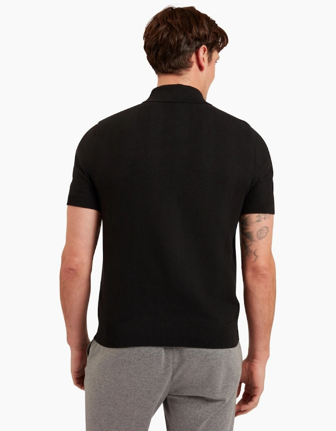 Ted Baker Fourd Herringbone Stitch Zip Black Polo Shirt