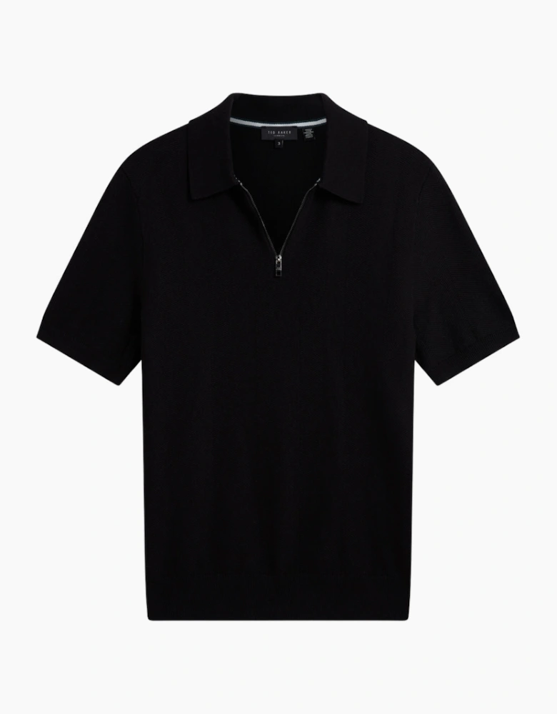 Ted Baker Fourd Herringbone Stitch Zip Black Polo Shirt