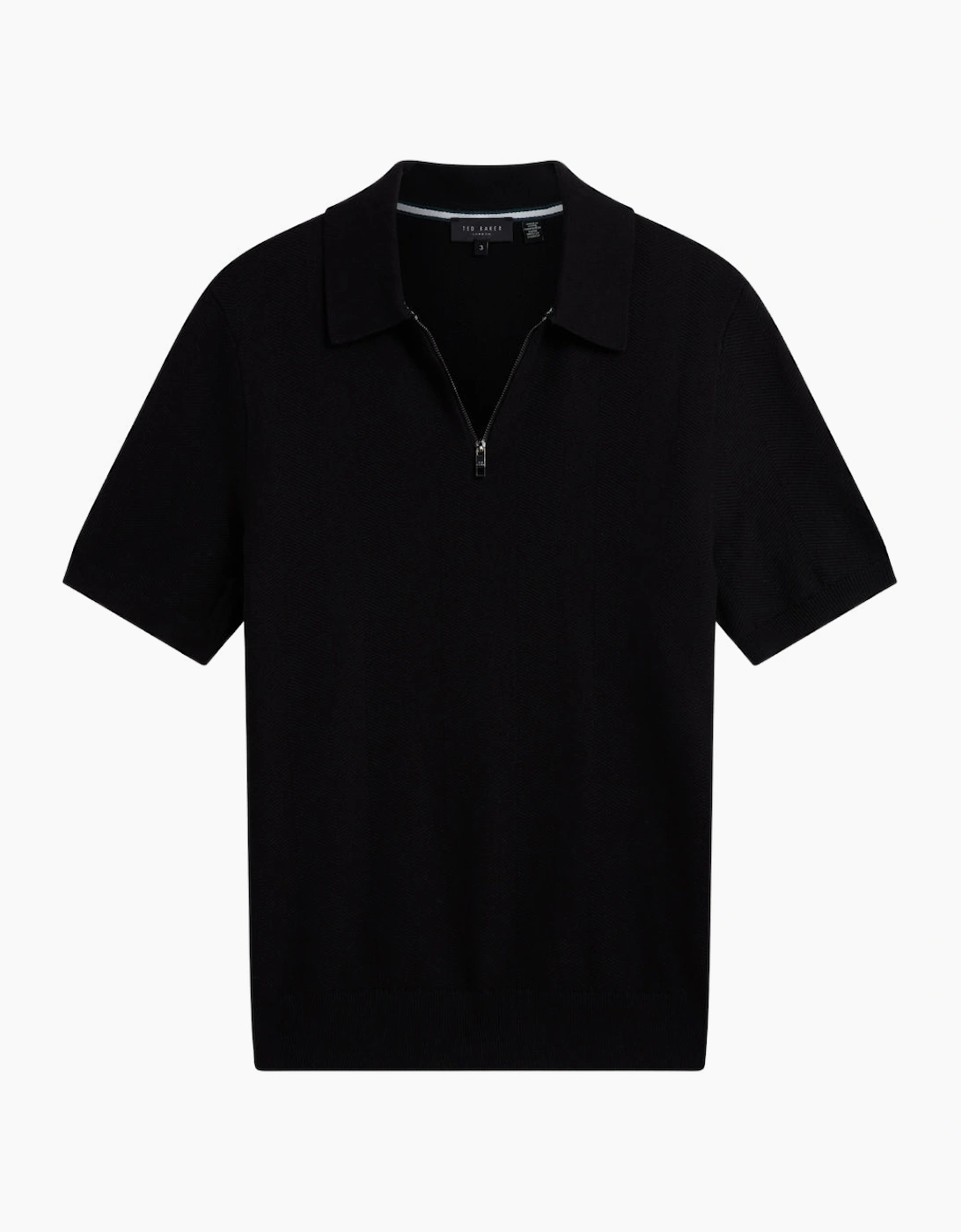 Ted Baker Fourd Herringbone Stitch Zip Black Polo Shirt