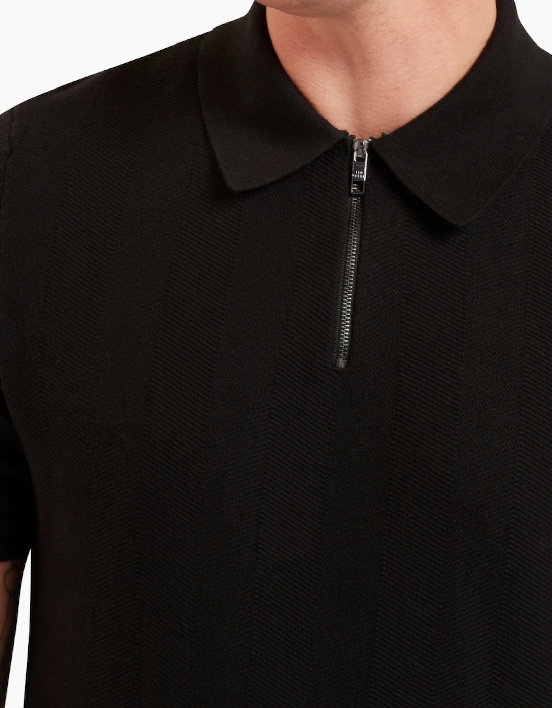 Ted Baker Fourd Herringbone Stitch Zip Black Polo Shirt
