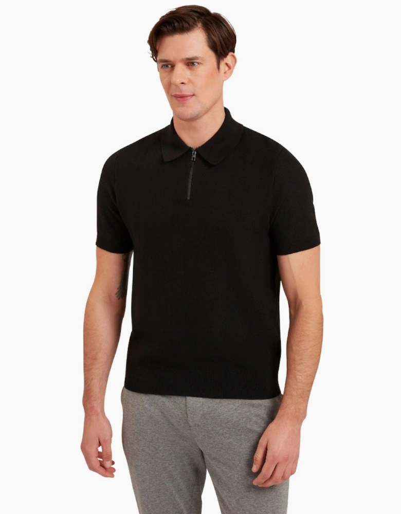 Ted Baker Fourd Herringbone Stitch Zip Black Polo Shirt
