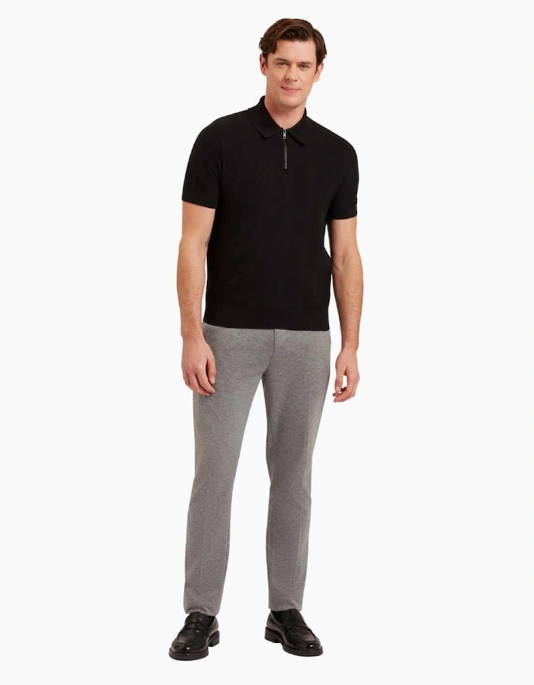 Ted Baker Fourd Herringbone Stitch Zip Black Polo Shirt