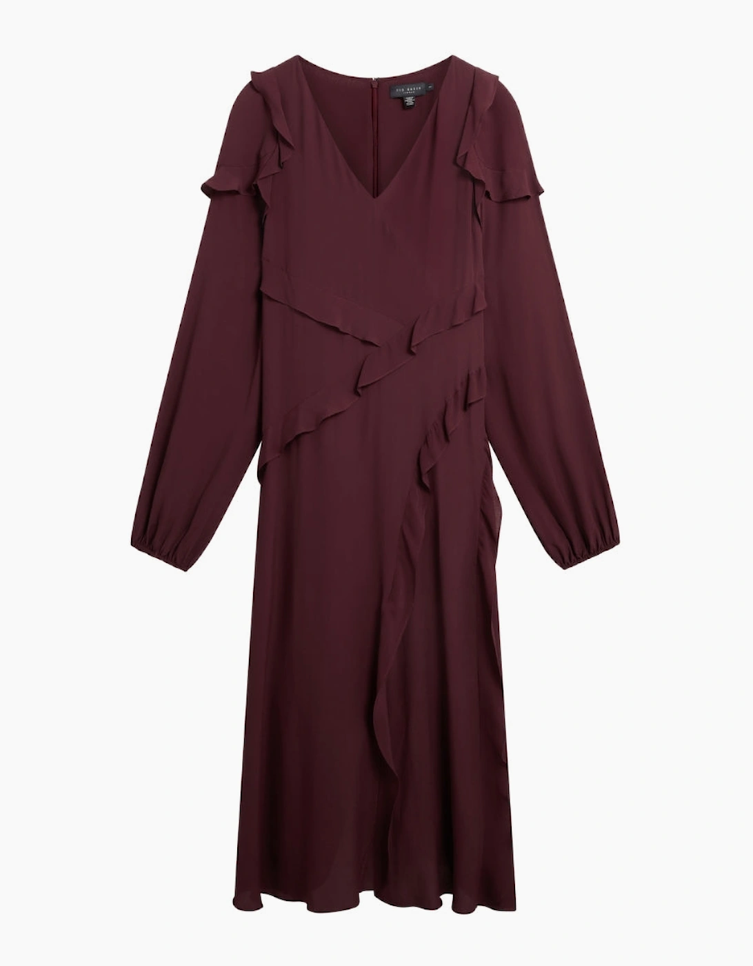 Ted Baker Women's Long Sleeve Midi Dress in Red, UK Size 8, Viscose A-Line Silhouette