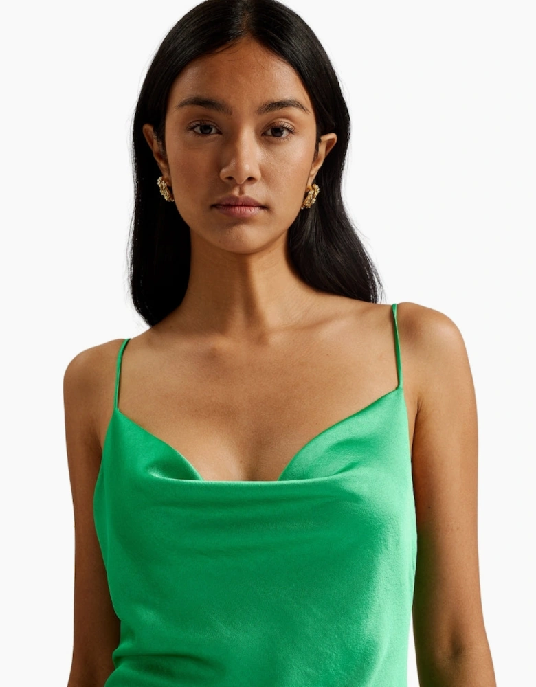 Ted Baker Tunca Satin Cowl Neck Evening Green Midi Dress