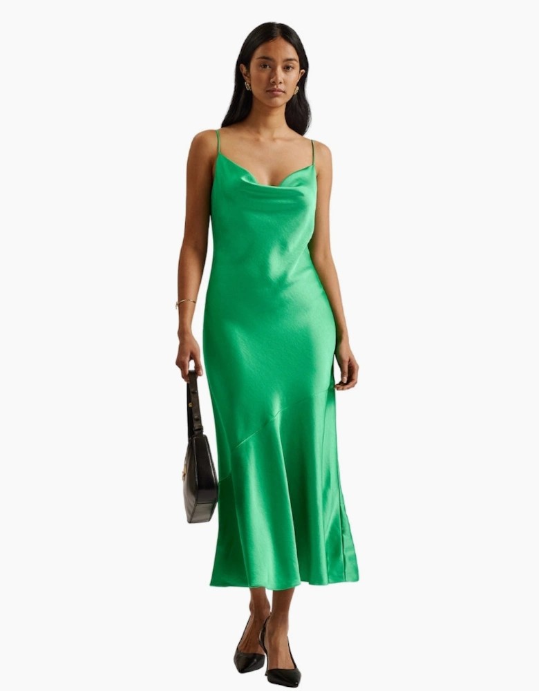 Ted Baker Tunca Satin Cowl Neck Evening Green Midi Dress