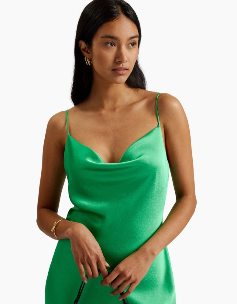 Ted Baker Tunca Satin Cowl Neck Evening Green Midi Dress