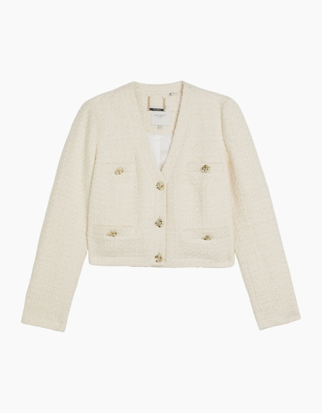 Women's Ted Baker Koma Rose Button Cropped Boucle Ivory Jacket - White - Size: 10